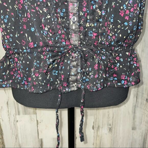 Decree Floral Top Drop Drawstring Waist Short Sleeved Blouse Pleated Women’s L - Picture 5 of 6